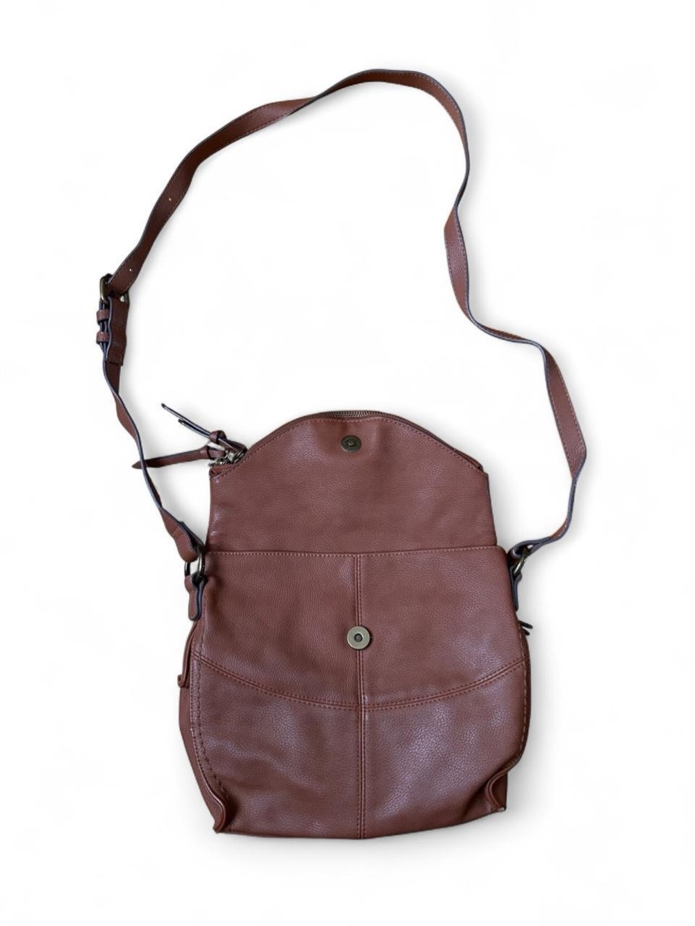 Sonoma Brown Pebbled Fold-Over Crossbody Bag Minimalist Earth Tone EcoGoth Purse - Picture 8 of 8